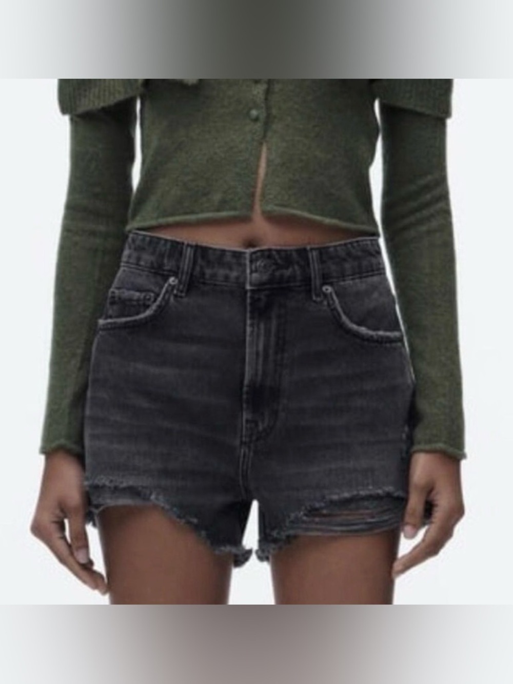 ZARA black faded high waist cut off shorts size 6
